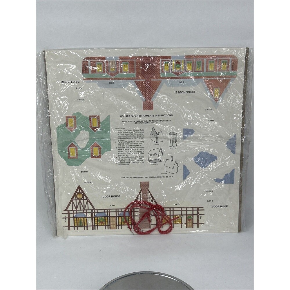 Vtg Tudor Houses Paper Christmas Ornament Craft Kit Brick 5902-8 Current CO 1986